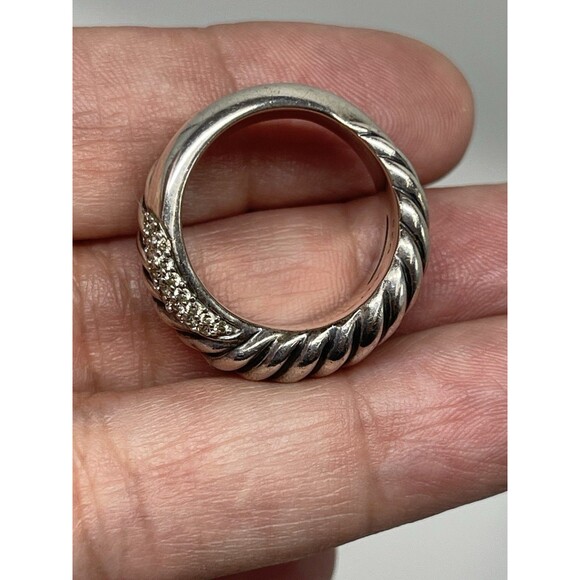 David Yurman Sterling Silver Diamond Cable Crossover Wide Ring Sz 7.25 - Picture 9 of 16
